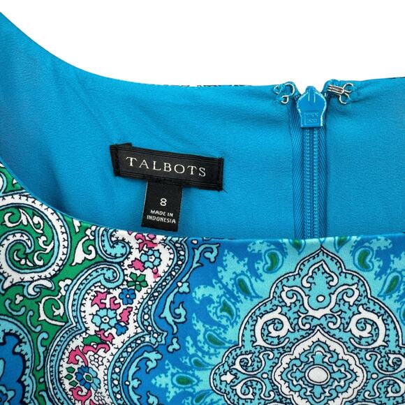 Talbots Blue Paisley Print Belted Sleeveless Fit & Flare Midi Dress Maximalist - Picture 11 of 12